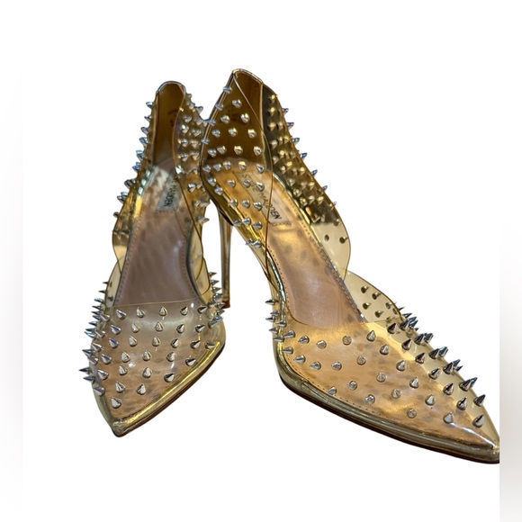 Steve Madden Shoes - Steve Madden Vala Clear Silver Spiked Studded Pointed Toe Pumps Heels Size 8.5